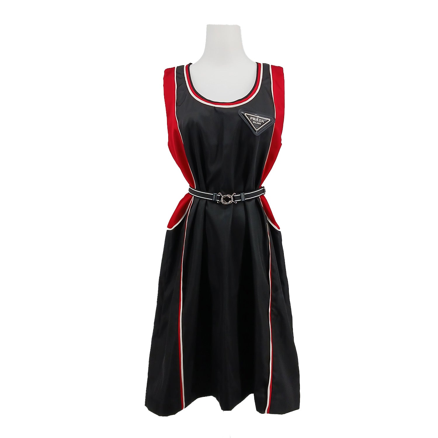 PRADA プラダ リナイロン ワンピース レッド×ブラック 38S