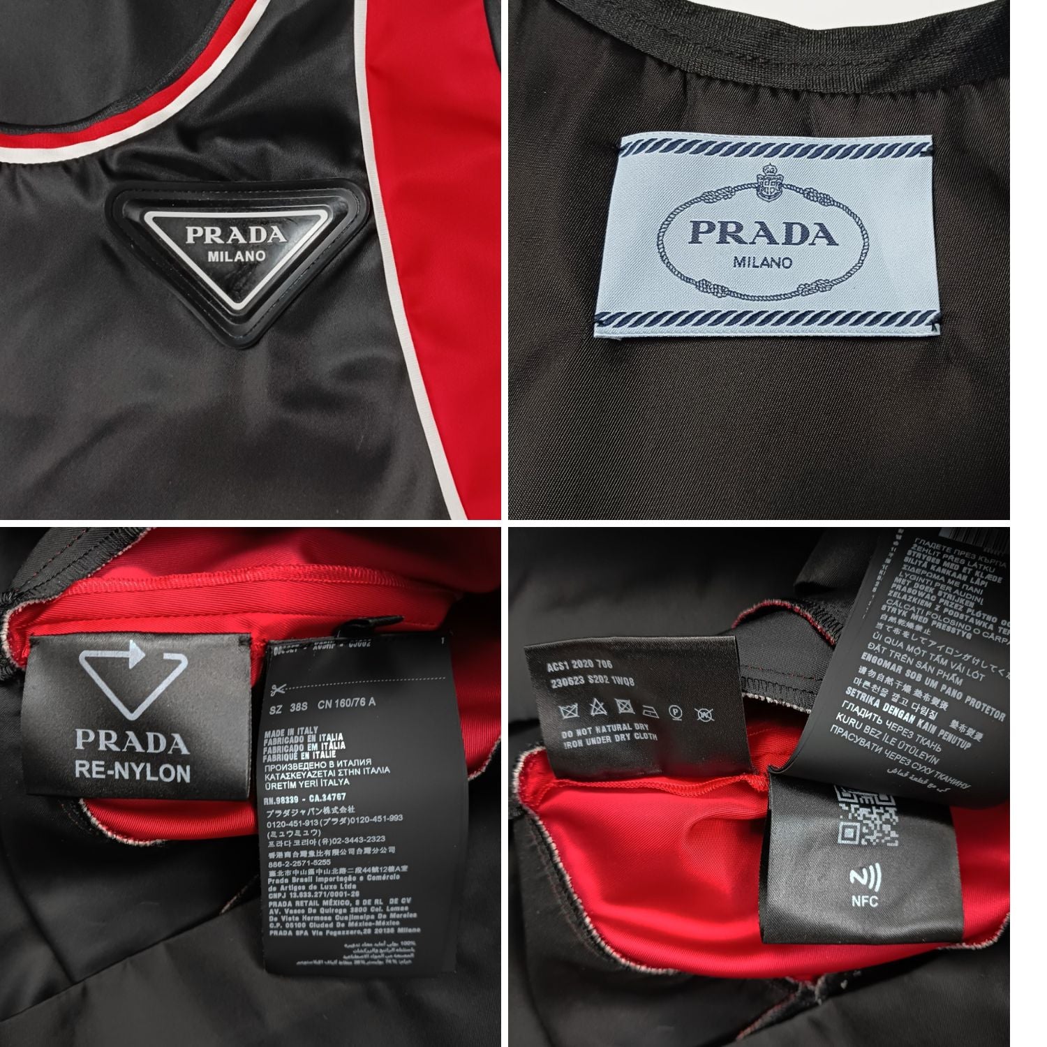 PRADA プラダ リナイロン ワンピース レッド×ブラック 38S