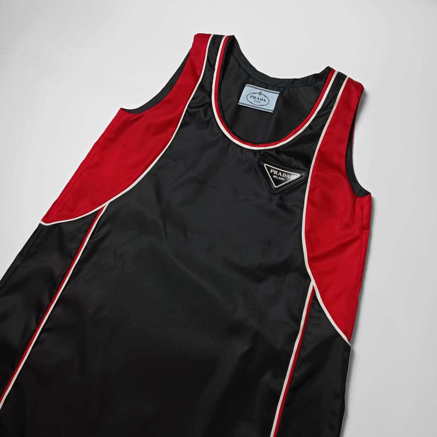 PRADA プラダ リナイロン ワンピース レッド×ブラック 38S