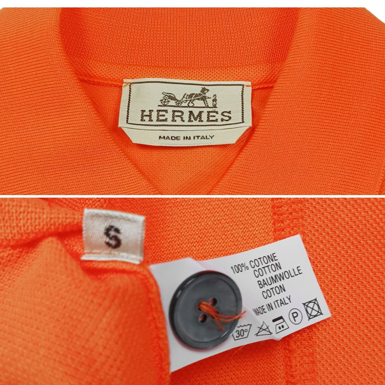 HERMES エルメス ポロシャツ Hロゴ オレンジ メンズ S