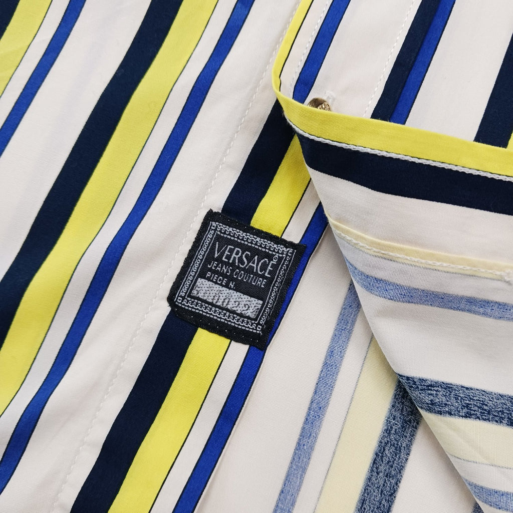 VERSACE JEANS COUTURE ベルサーチジーンズ 半袖 ストライプシャツ マルチカラー M
