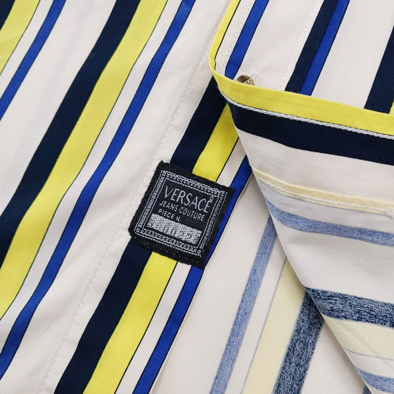 VERSACE JEANS COUTURE ベルサーチジーンズ 半袖 ストライプシャツ マルチカラー M