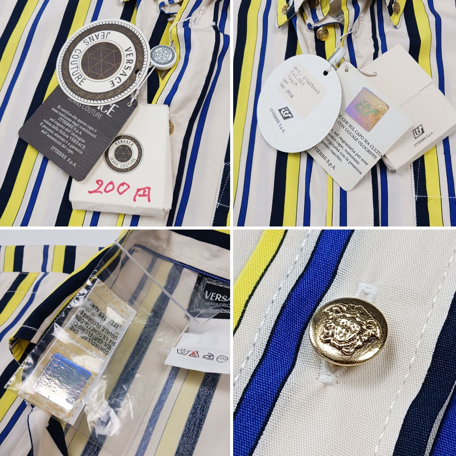 VERSACE JEANS COUTURE ベルサーチジーンズ 半袖 ストライプシャツ マルチカラー M