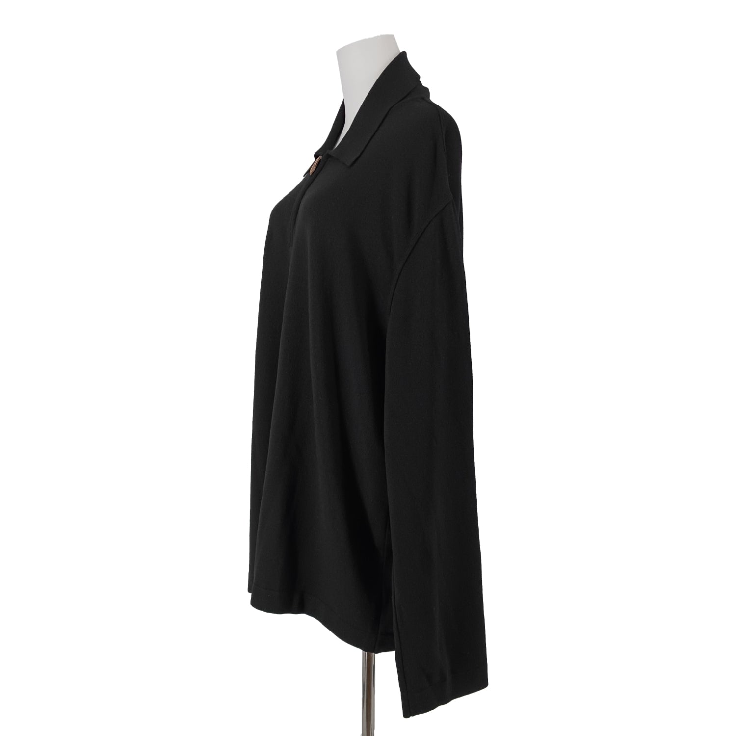 HERMES エルメス レザー引⼿ ハーフジップニット ブラック レディース XL