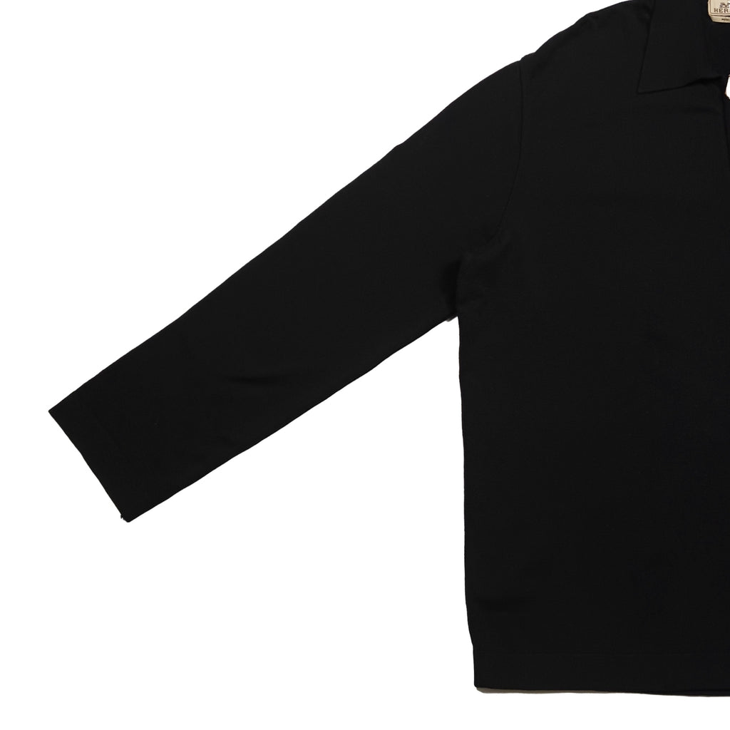 HERMES エルメス レザー引⼿ ハーフジップニット ブラック レディース XL
