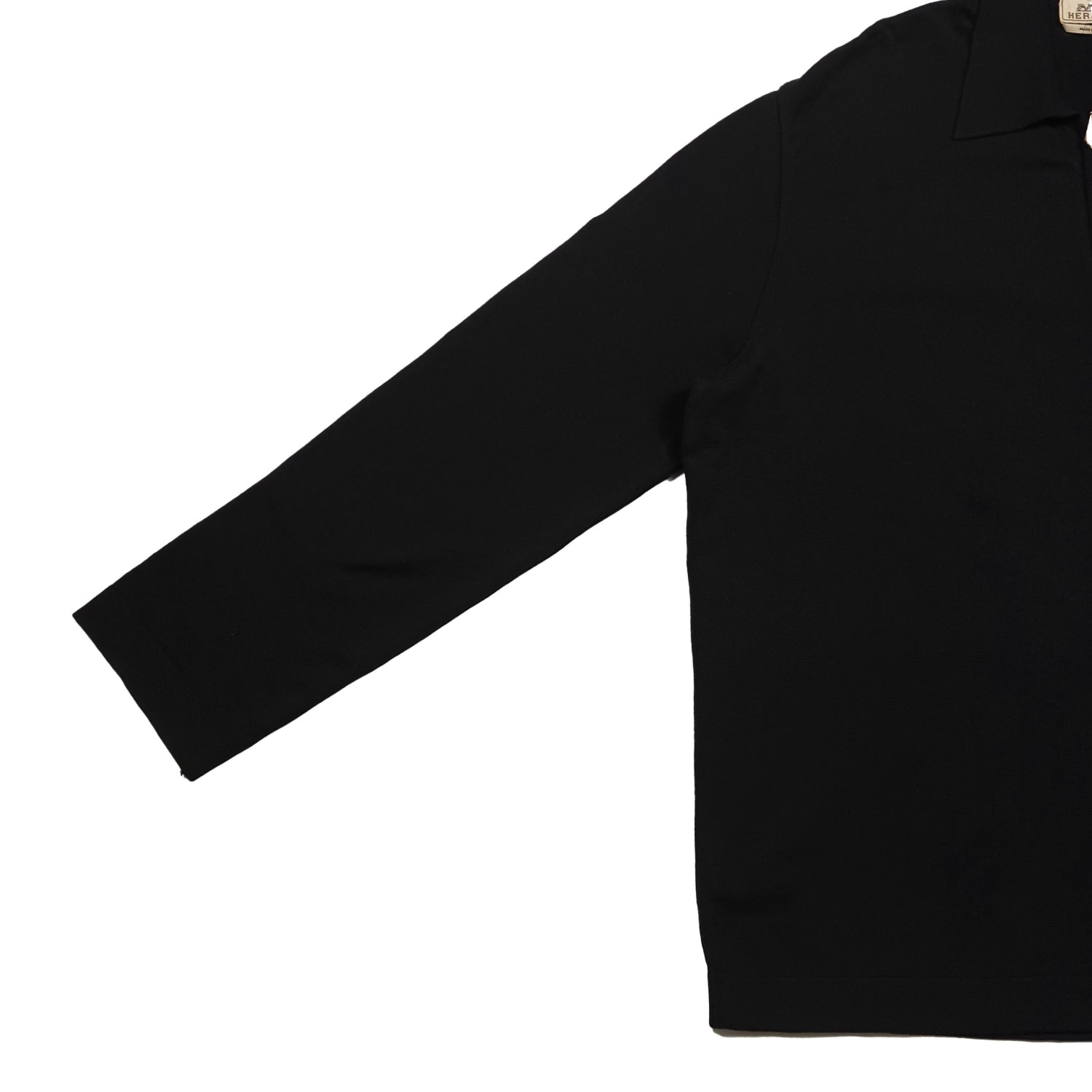 HERMES エルメス レザー引⼿ ハーフジップニット ブラック レディース XL