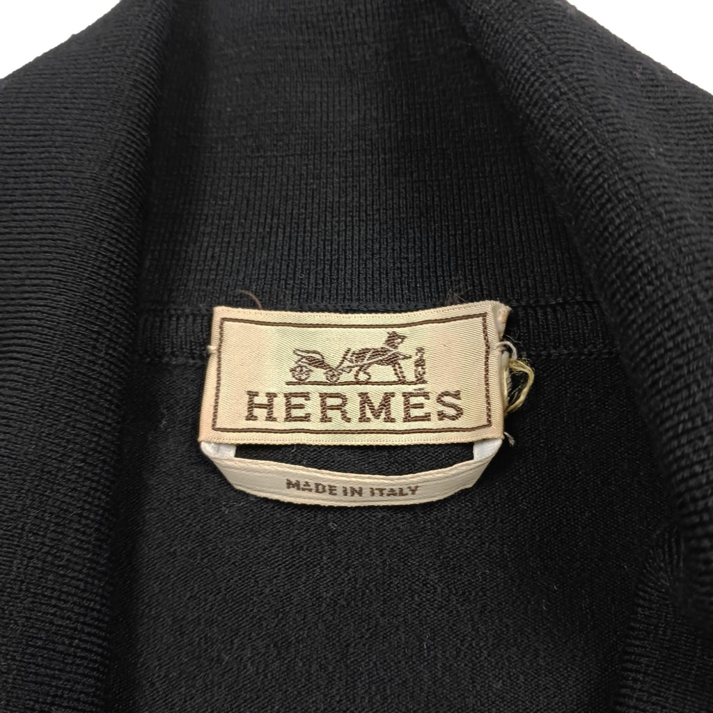 HERMES エルメス レザー引⼿ ハーフジップニット ブラック レディース XL