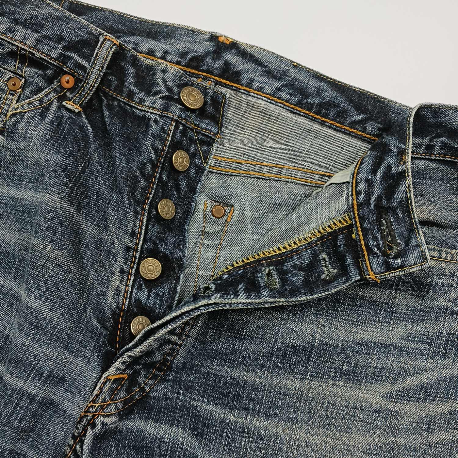 pure blue japan サイズ32 デニムパンツ ストレート ボタンフライ セルビッチ 正藍屋 ショウアイヤ