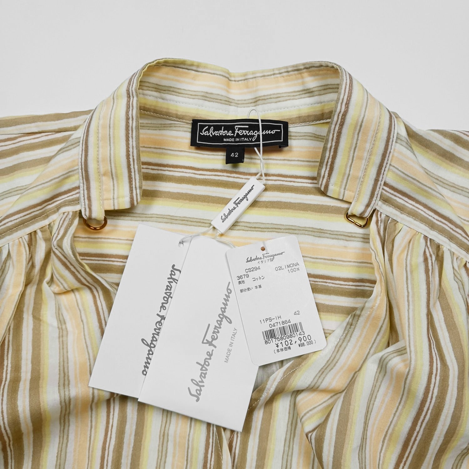 Salvatore Ferragamo フェラガモ スキッパーシャツ サイズ42 ストライプ レディース