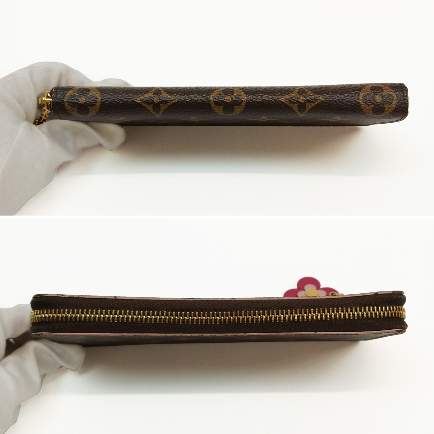 LOUIS VUITTON ルイヴィトン クレマンス フラワーチャーム 長財布 ブラウン