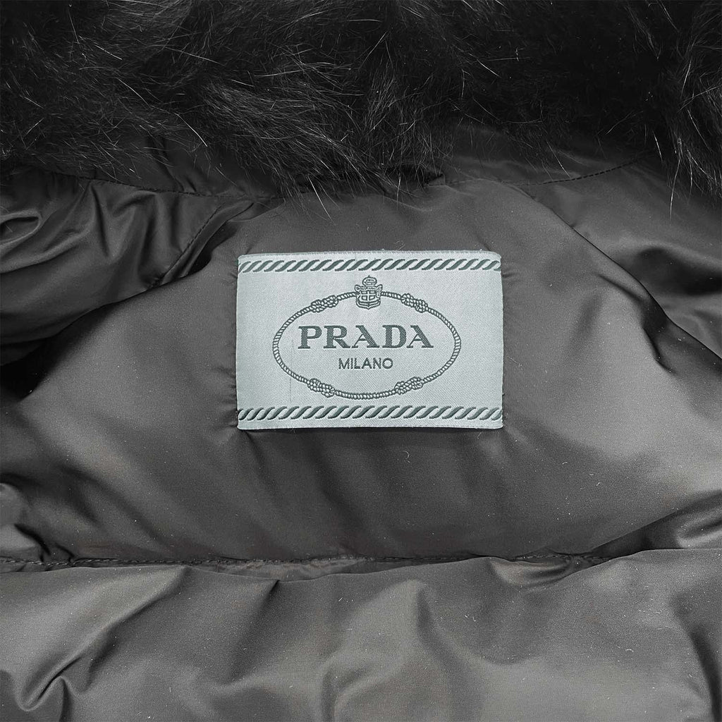 PRADA プラダ ダウンジャケット 38 ファー襟 ショート丈 トライアングル ブラック