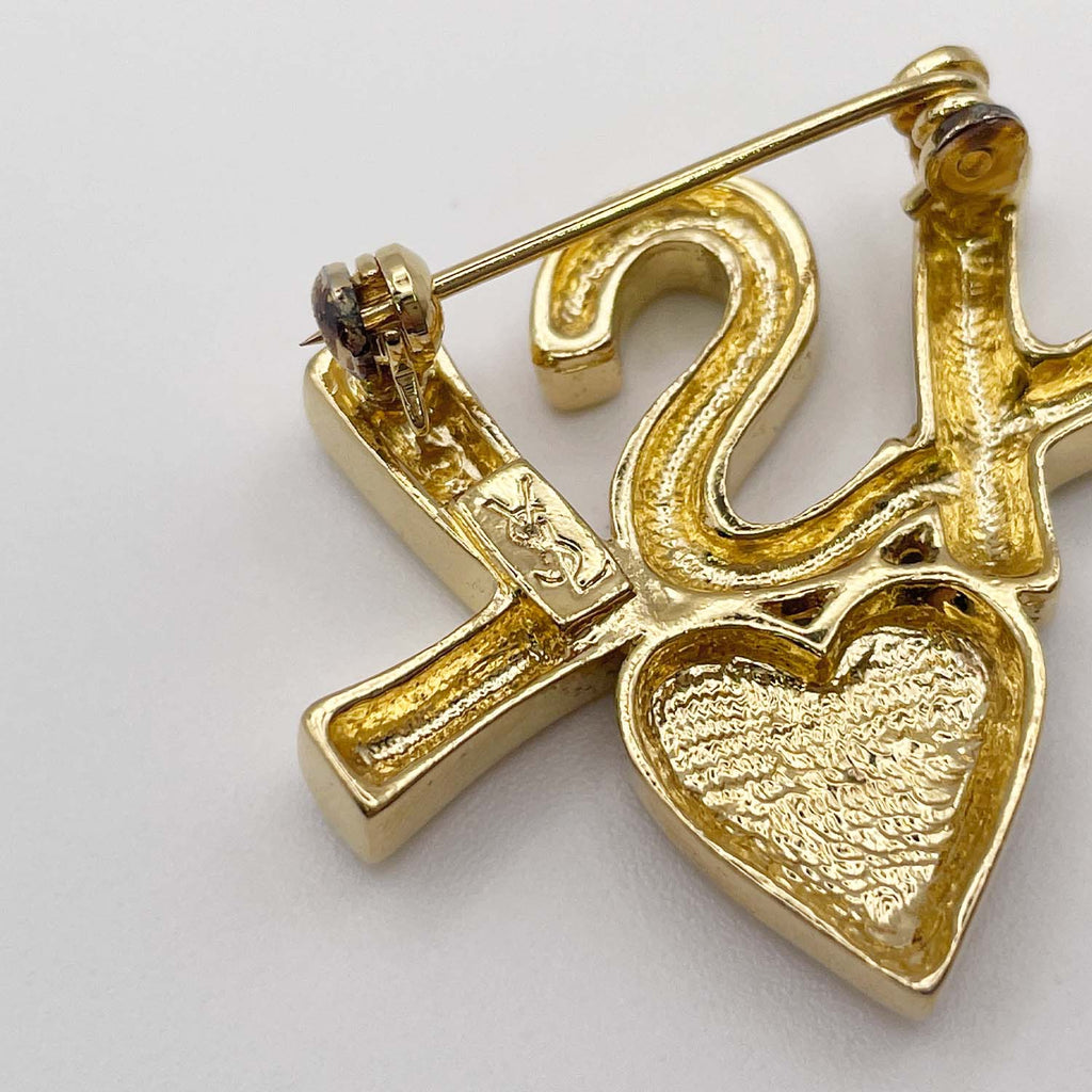 Yves Saint Laurent イヴサンローラン YSL ハート ロゴ ブローチ バッジ