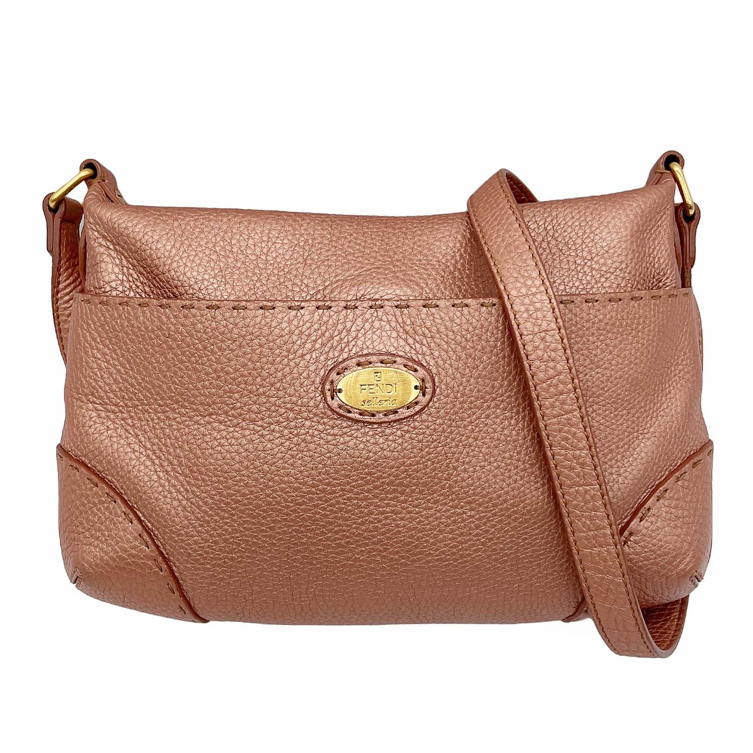 FENDI フェンディ セレリア ショルダーバッグ メタリックピンク クロスボディ ステッチ
