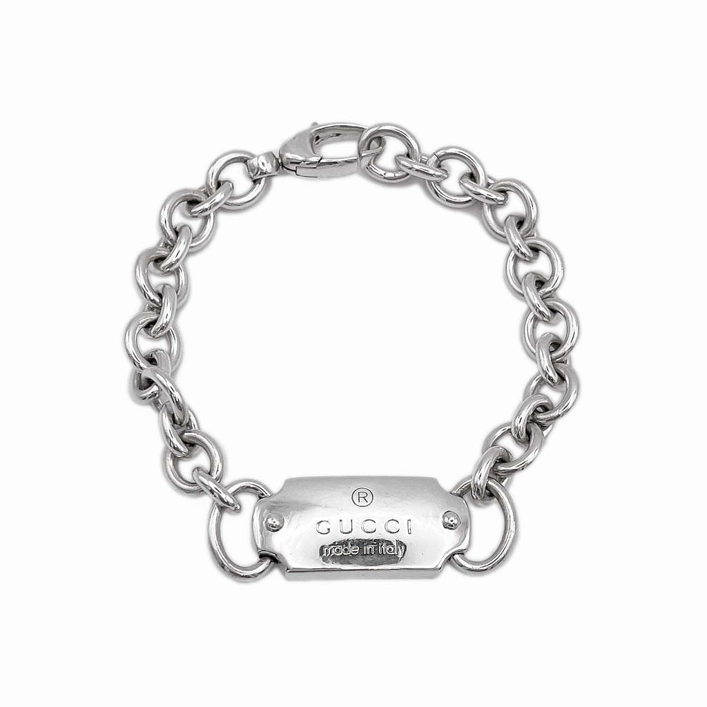 GUCCI グッチ 18cm ブレスレット ロゴプレート SV925 チェーン バングル