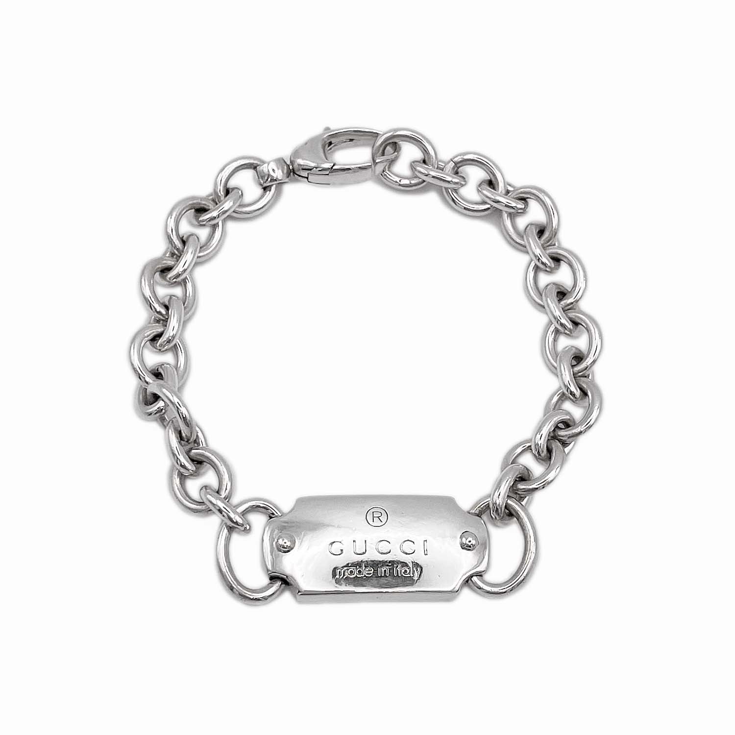 GUCCI グッチ 18cm ブレスレット ロゴプレート SV925 チェーン バングル