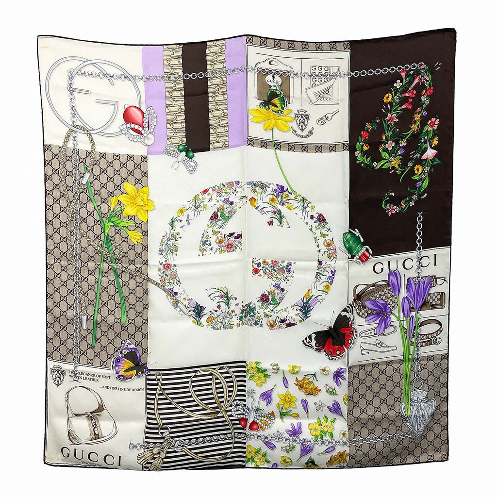 GUCCI グッチ スカーフ 87cm×88cm GGフローラル 花柄 シルク