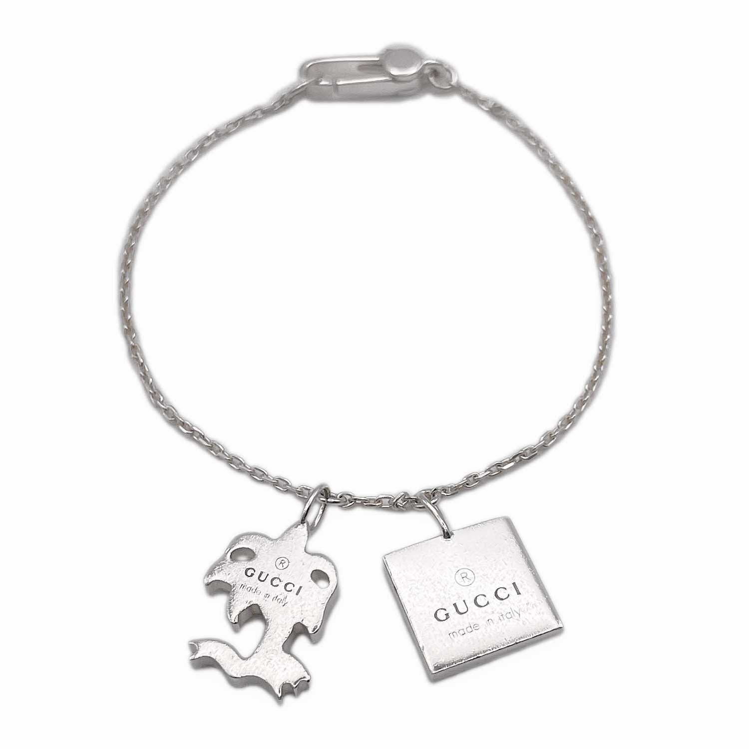 GUCCI グッチ 17.5cm ブレスレット ロゴプレート SV925 ヤシの木 チャーム バングル