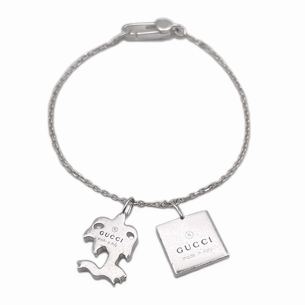 GUCCI グッチ 17.5cm ブレスレット ロゴプレート SV925 ヤシの木 チャーム バングル