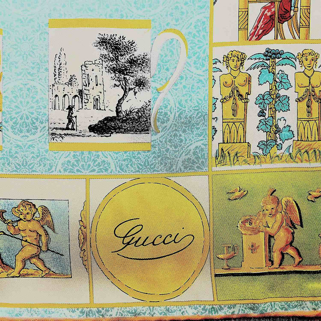 GUCCI グッチ 88cm×85cm スカーフ マグカップ 天使 レース柄 グリーン