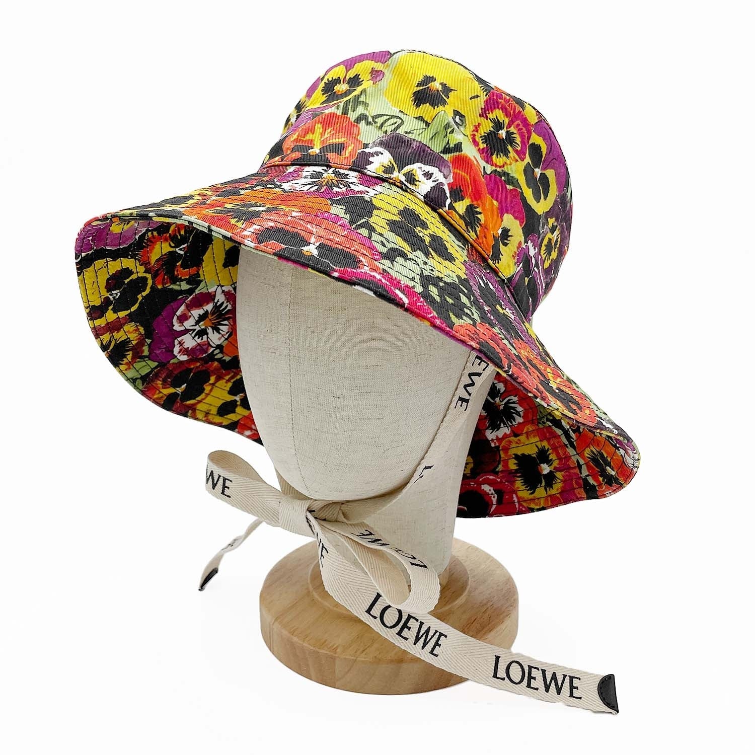 LOEWE ロエベ フィッシャーマンハット サイズ57 花柄 ロゴ リボン 帽子 マルチカラー バケット