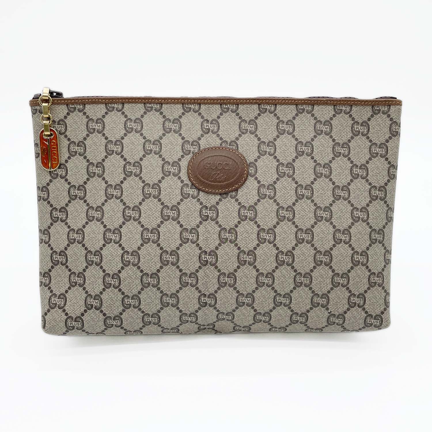 GUCCI グッチ 28cm×17cm ポーチ ケース GGプラス オールド ヴィンテージ ブラウン