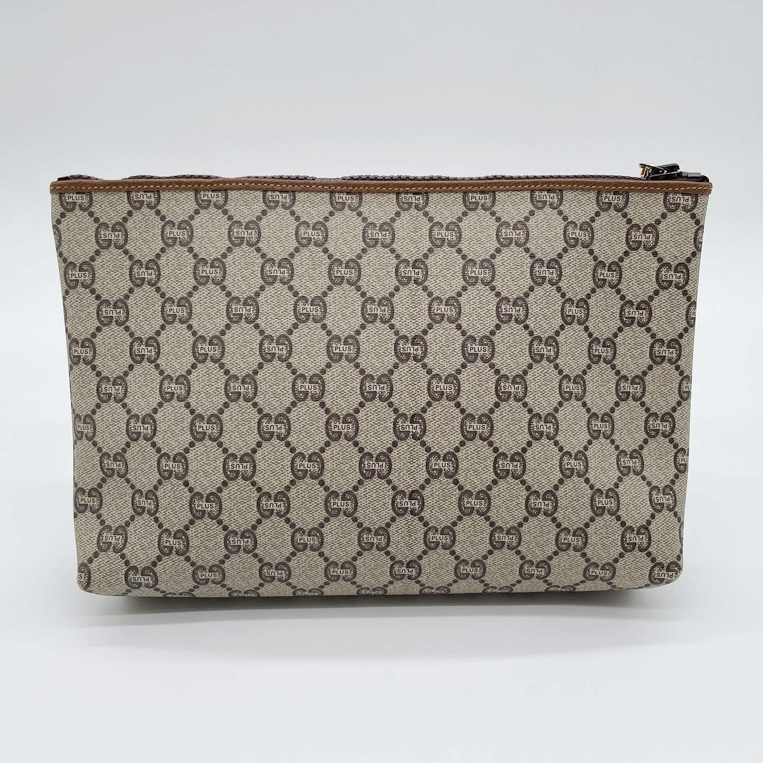 GUCCI グッチ 28cm×17cm ポーチ ケース GGプラス オールド ヴィンテージ ブラウン