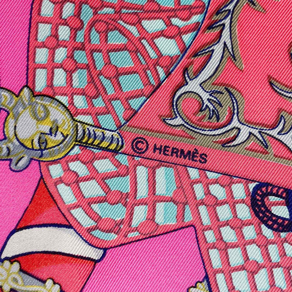 HERMES エルメス カレ90 スカーフ Etendards et Bonnieres 旗 ピンク グレー