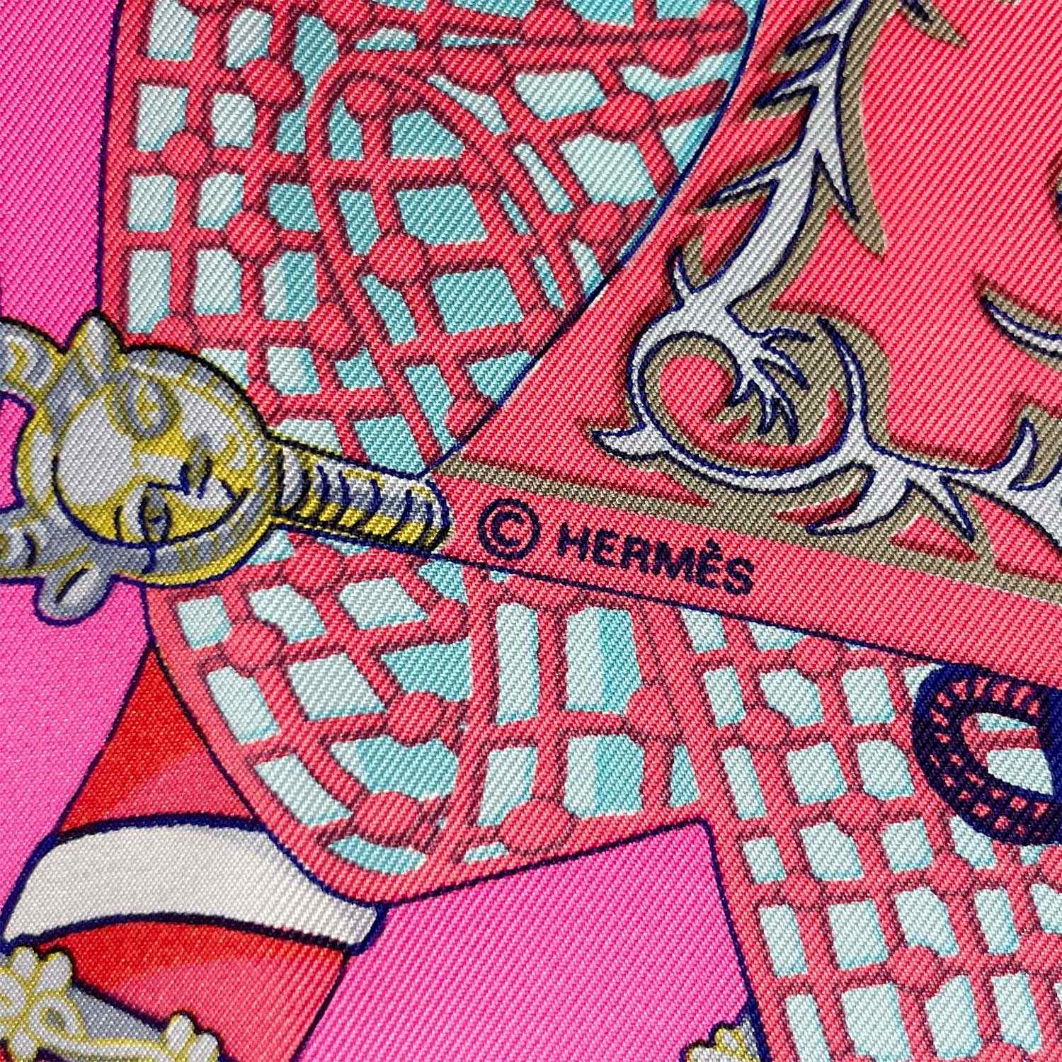 HERMES エルメス カレ90 スカーフ Etendards et Bonnieres 旗 ピンク グレー