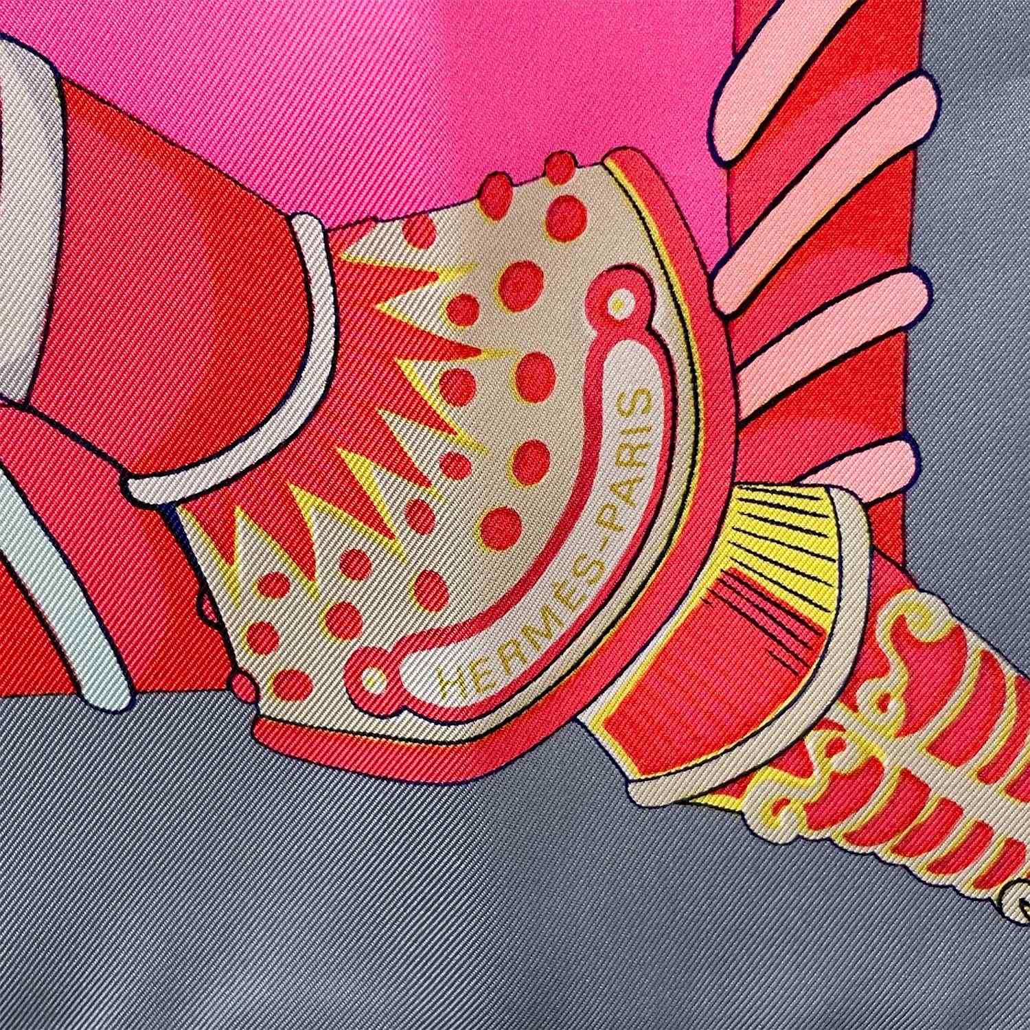 HERMES エルメス カレ90 スカーフ Etendards et Bonnieres 旗 ピンク グレー