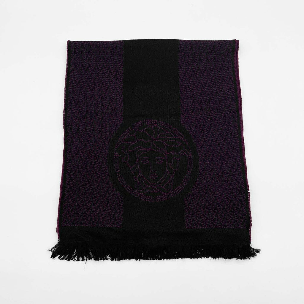 VERSACE ヴェルサーチェ 100cm×36cm メドゥーサ マフラー ブラック/パープル