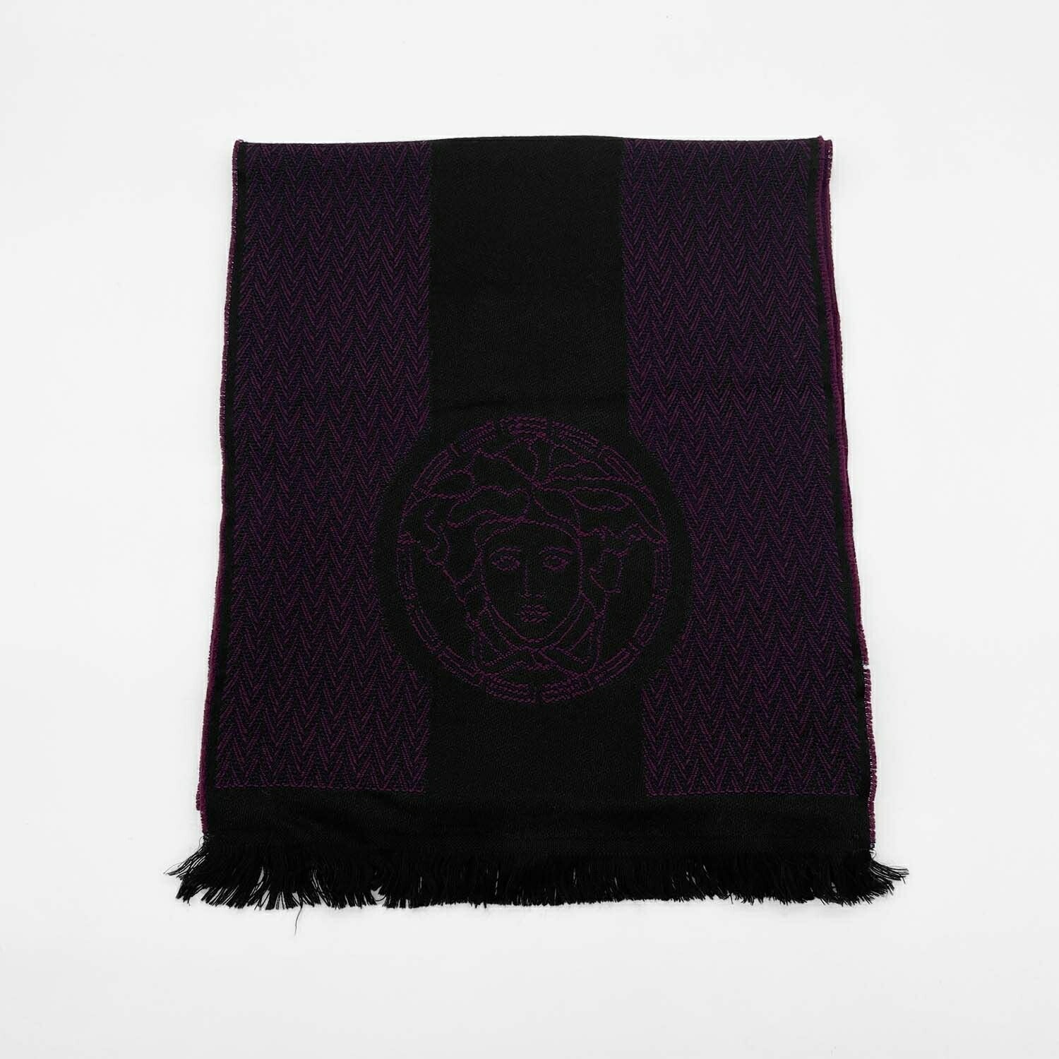 VERSACE ヴェルサーチェ 100cm×36cm メドゥーサ マフラー ブラック/パープル