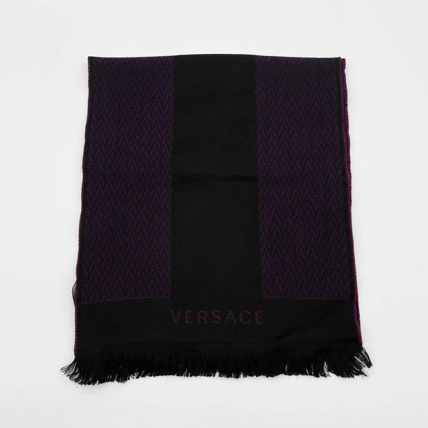 VERSACE ヴェルサーチェ 100cm×36cm メドゥーサ マフラー ブラック/パープル