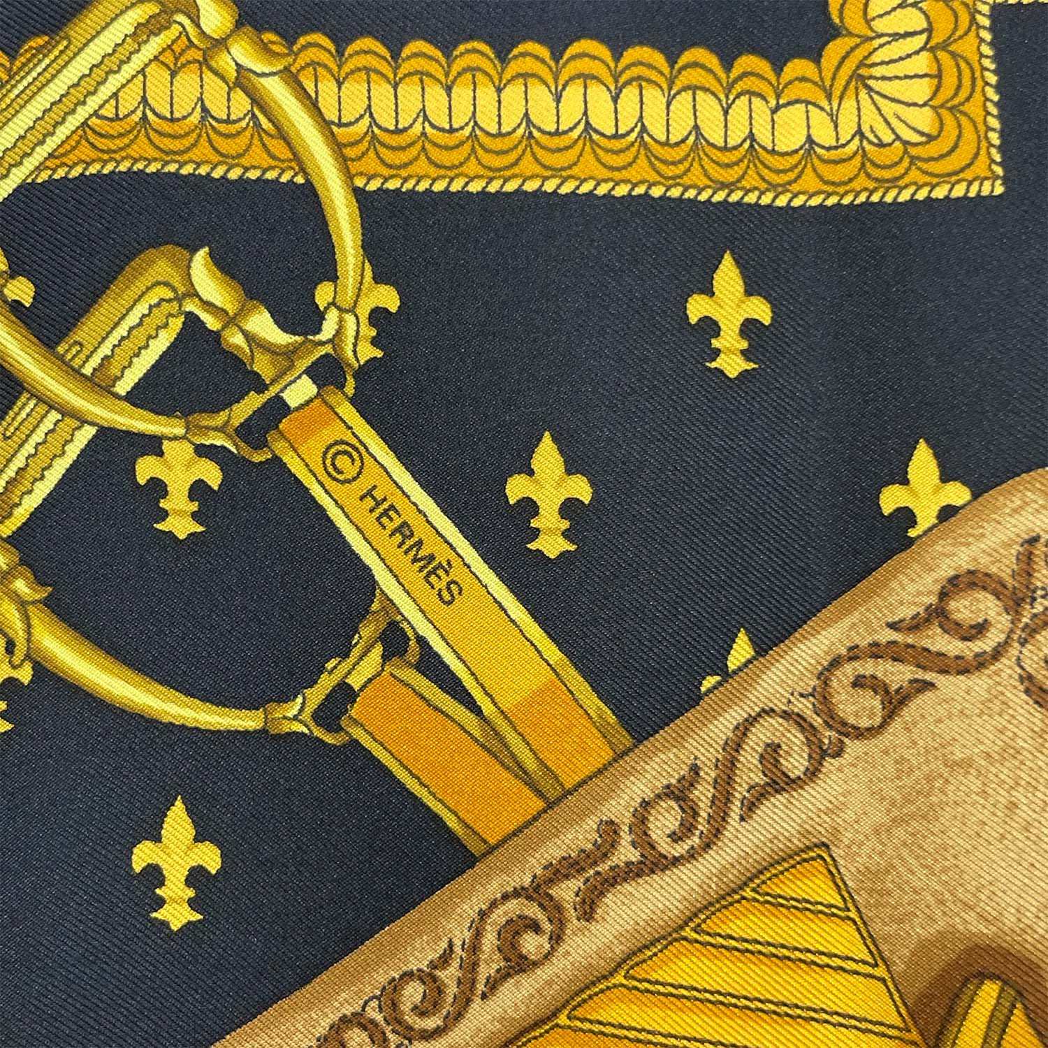 HERMES エルメス カレ90 SELLES A HOUSSE カバーへの腰掛 スカーフ ブラック