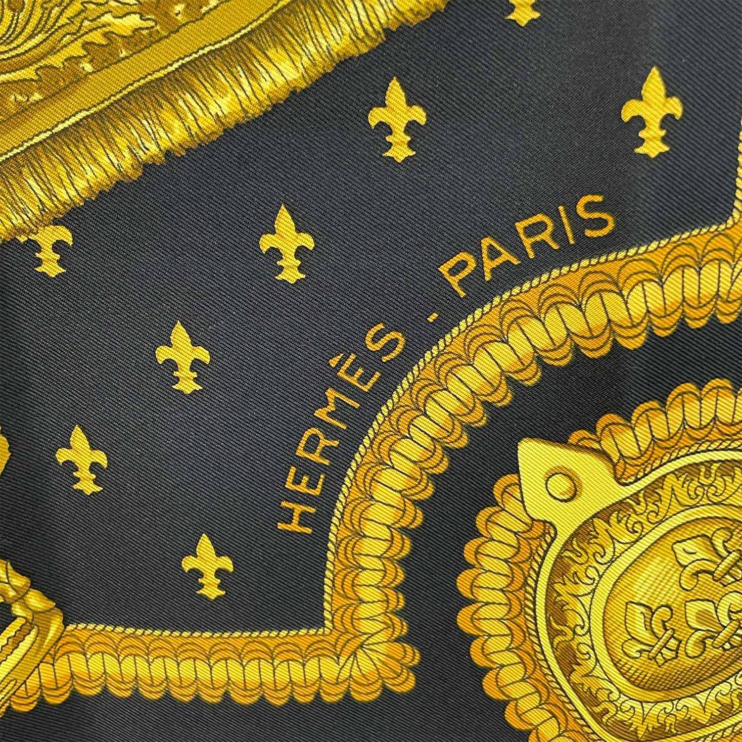 HERMES エルメス カレ90 SELLES A HOUSSE カバーへの腰掛 スカーフ ブラック