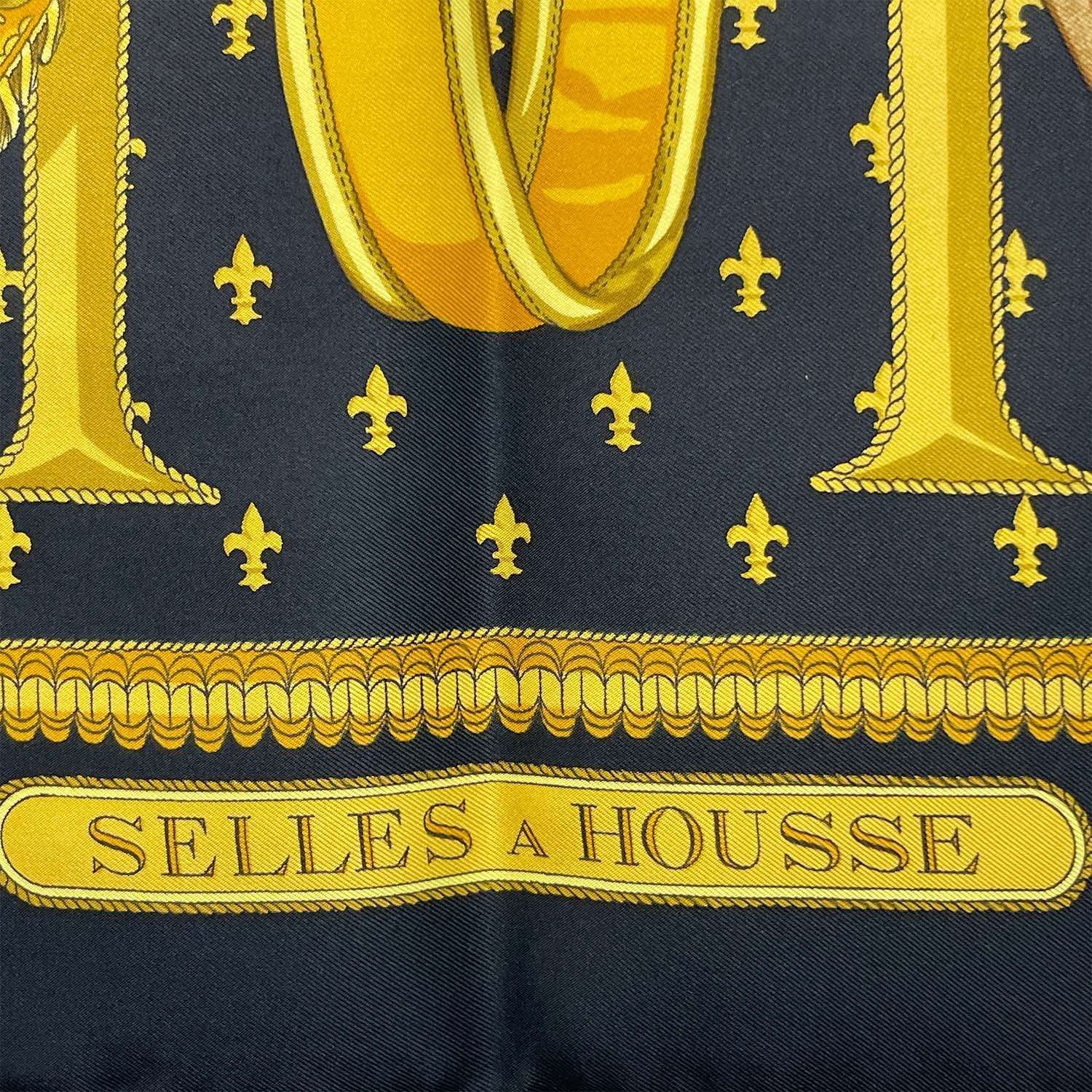HERMES エルメス カレ90 SELLES A HOUSSE カバーへの腰掛 スカーフ ブラック