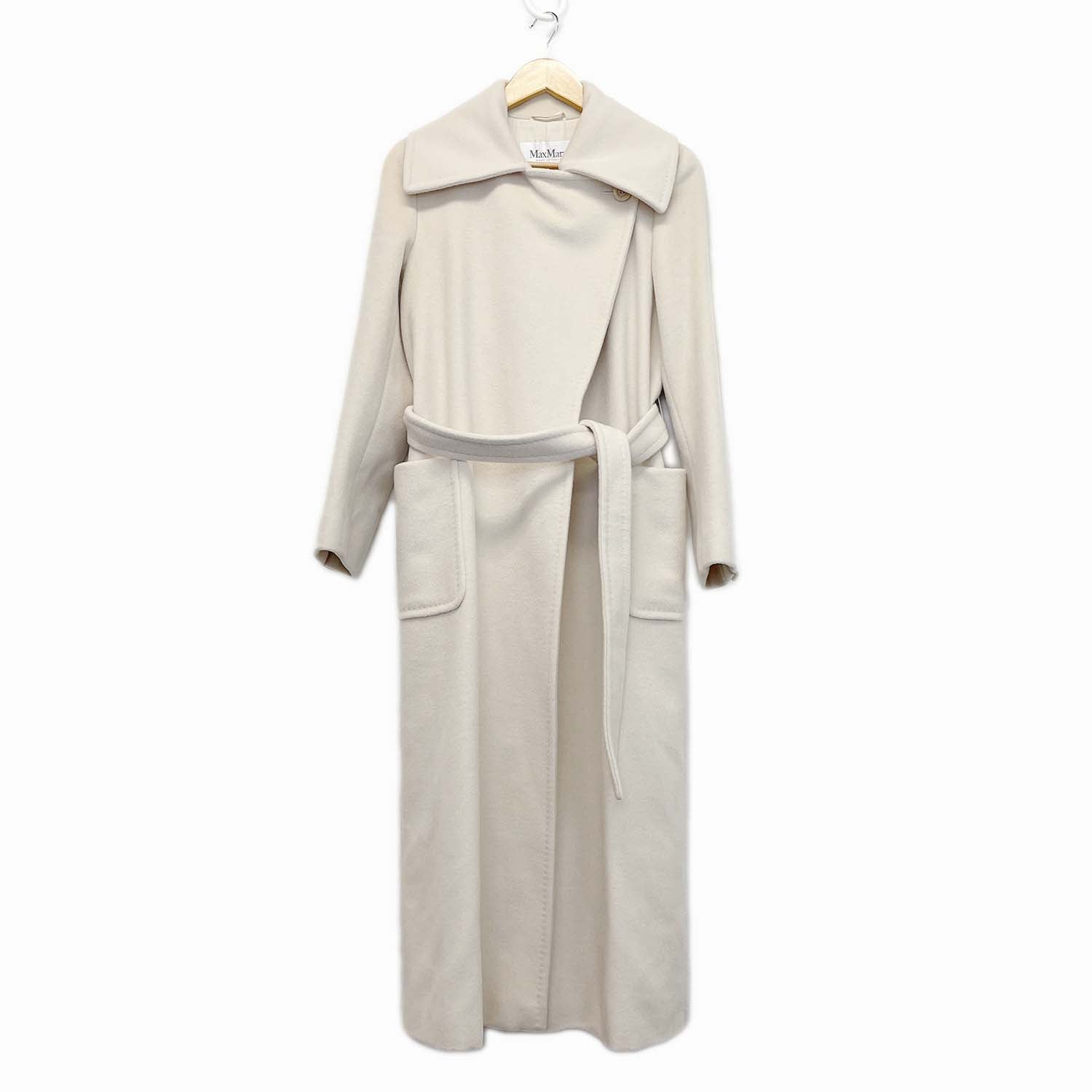 MAXMARA マックスマーラ 38 カシミヤ混 ガウンコート マキシ丈 ロング 白タグ オフホワイト