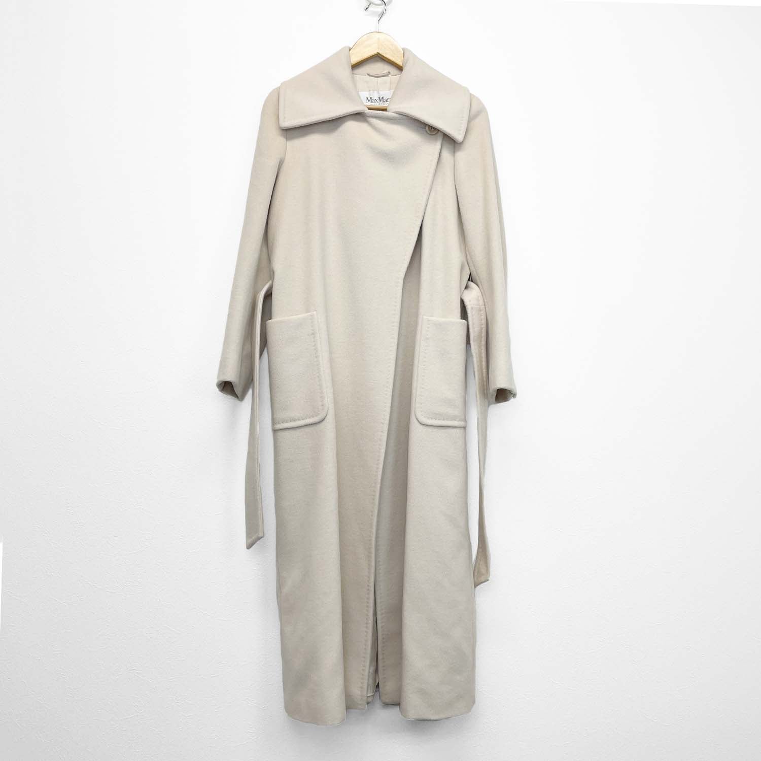 MAXMARA マックスマーラ 38 カシミヤ混 ガウンコート マキシ丈 ロング 白タグ オフホワイト