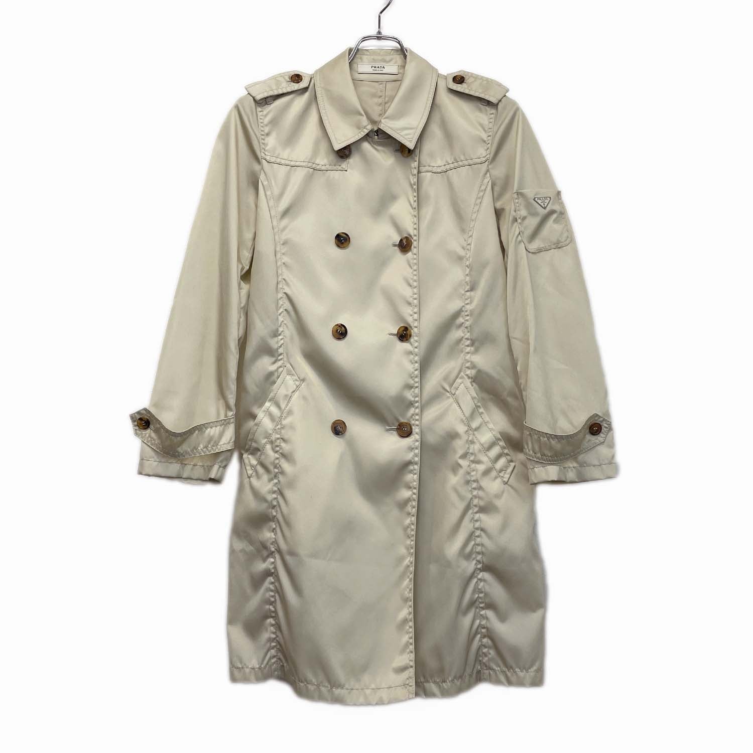 PRADA プラダ サイズ42トレンチコート トライアングルロゴ 三角 ナイロン ベージュ レディース