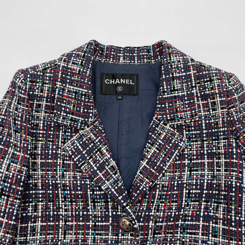 CHANEL シャネル 34 ココボタン ツイード ジャケット ココマーク釦 P56 コットン ネイビー