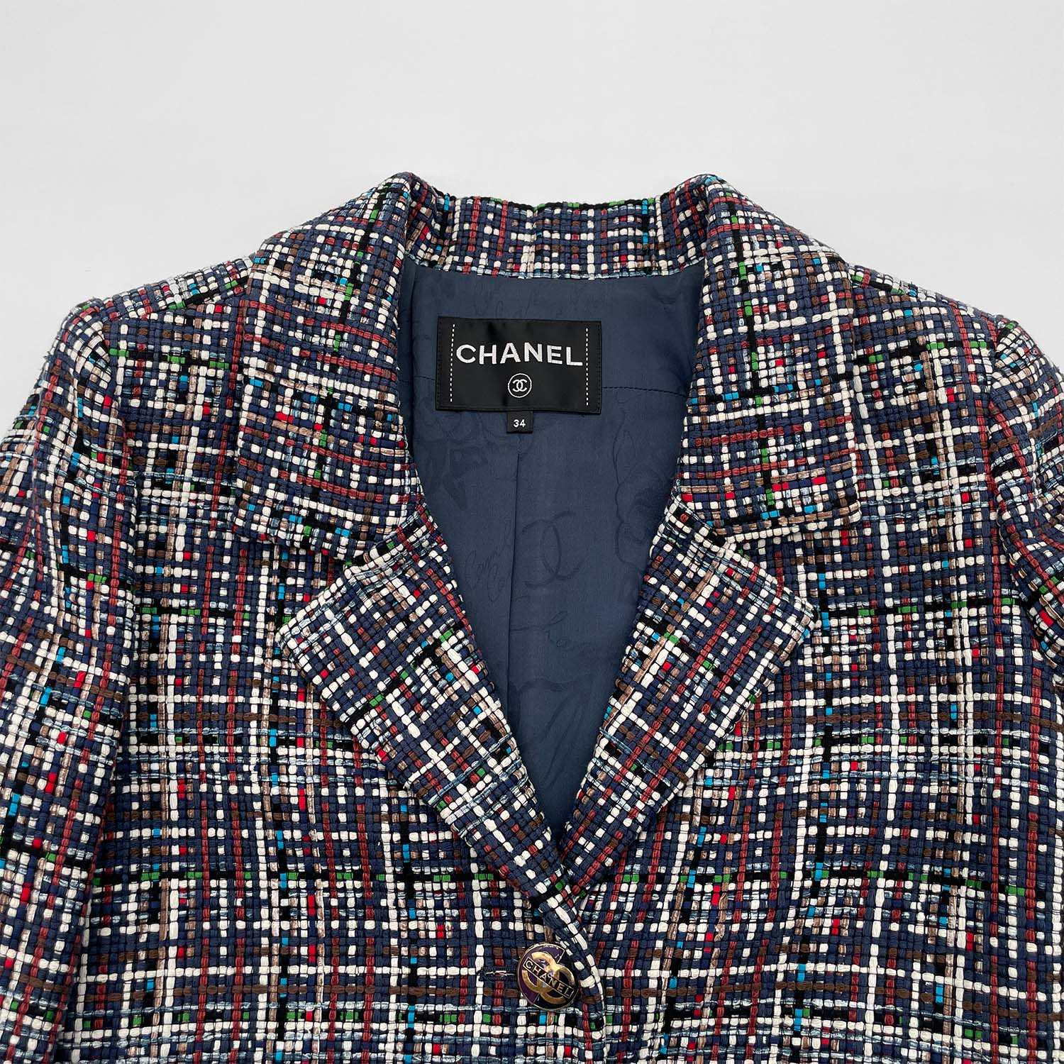 CHANEL シャネル 34 ココボタン ツイード ジャケット ココマーク釦 P56 コットン ネイビー