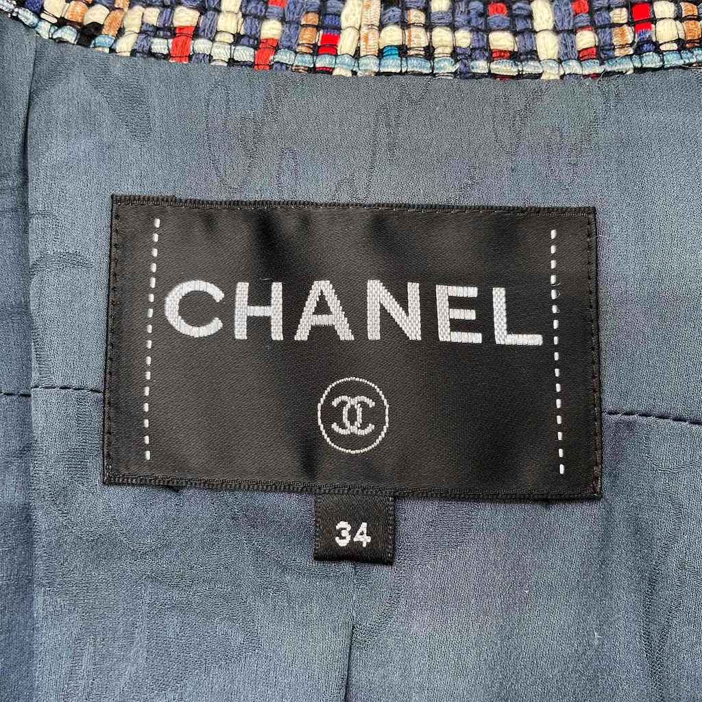 CHANEL シャネル 34 ココボタン ツイード ジャケット ココマーク釦 P56 コットン ネイビー