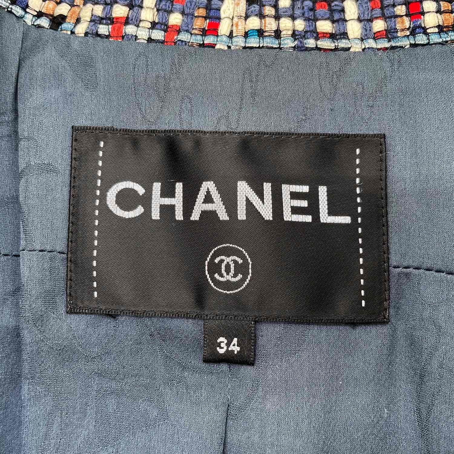 CHANEL シャネル 34 ココボタン ツイード ジャケット ココマーク釦 P56 コットン ネイビー