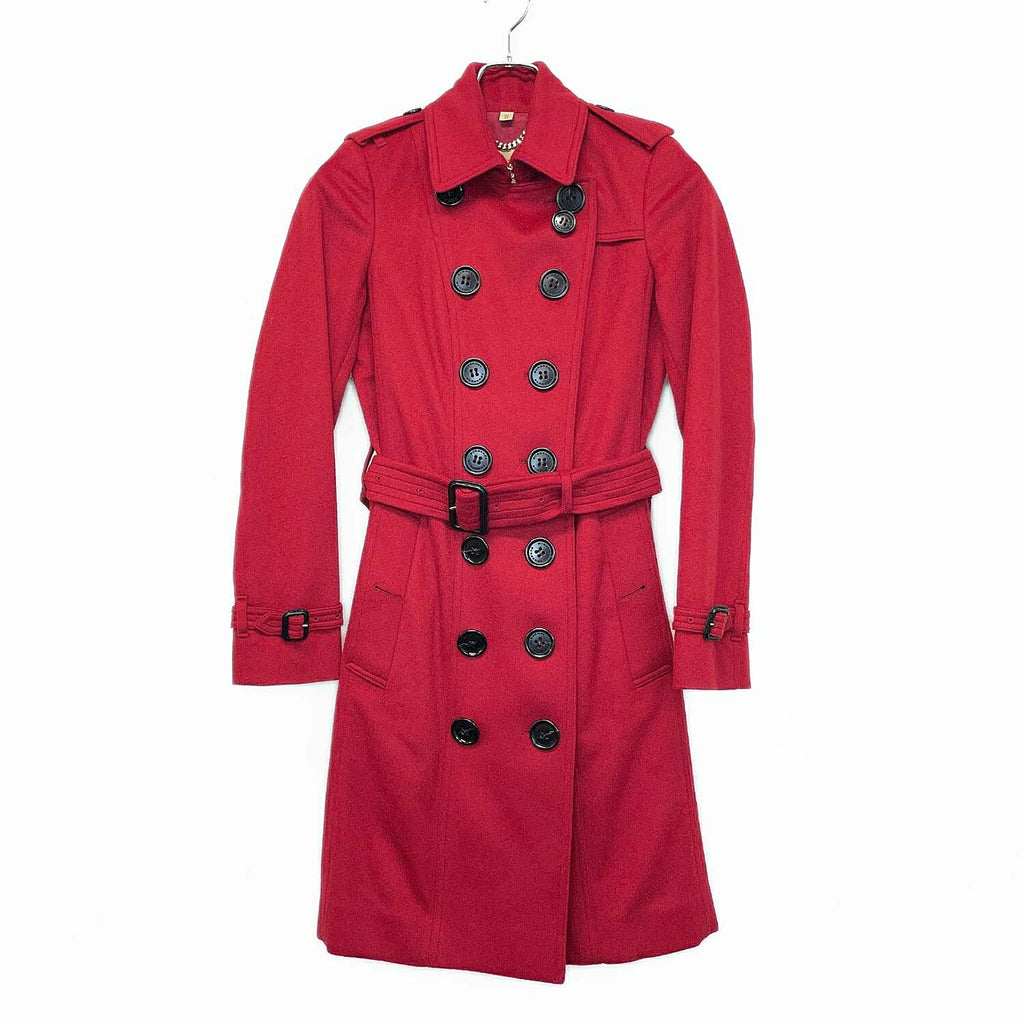 BURBERRY バーバリー 36 カシミヤ SANDRINGHAM トレンチコート レッド