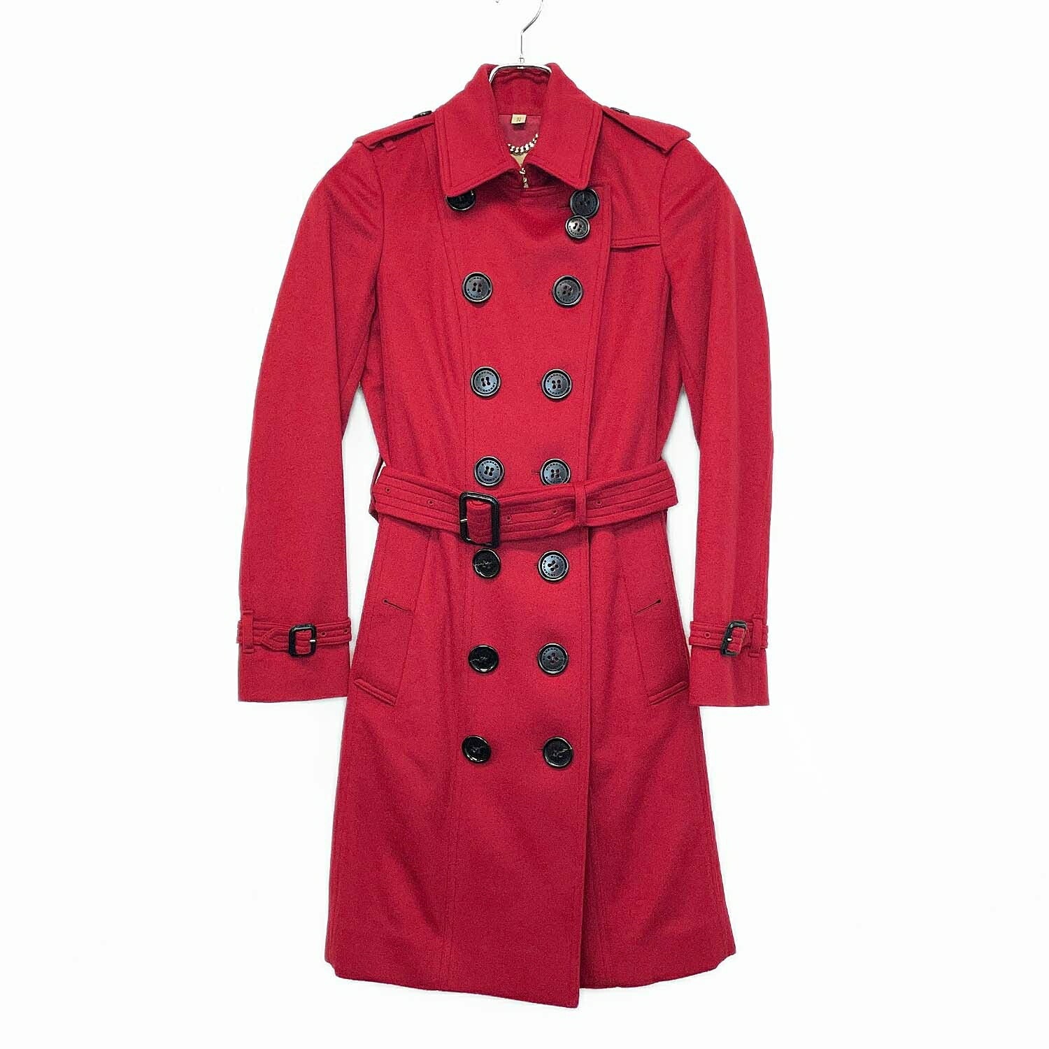 BURBERRY バーバリー 36 カシミヤ SANDRINGHAM トレンチコート レッド