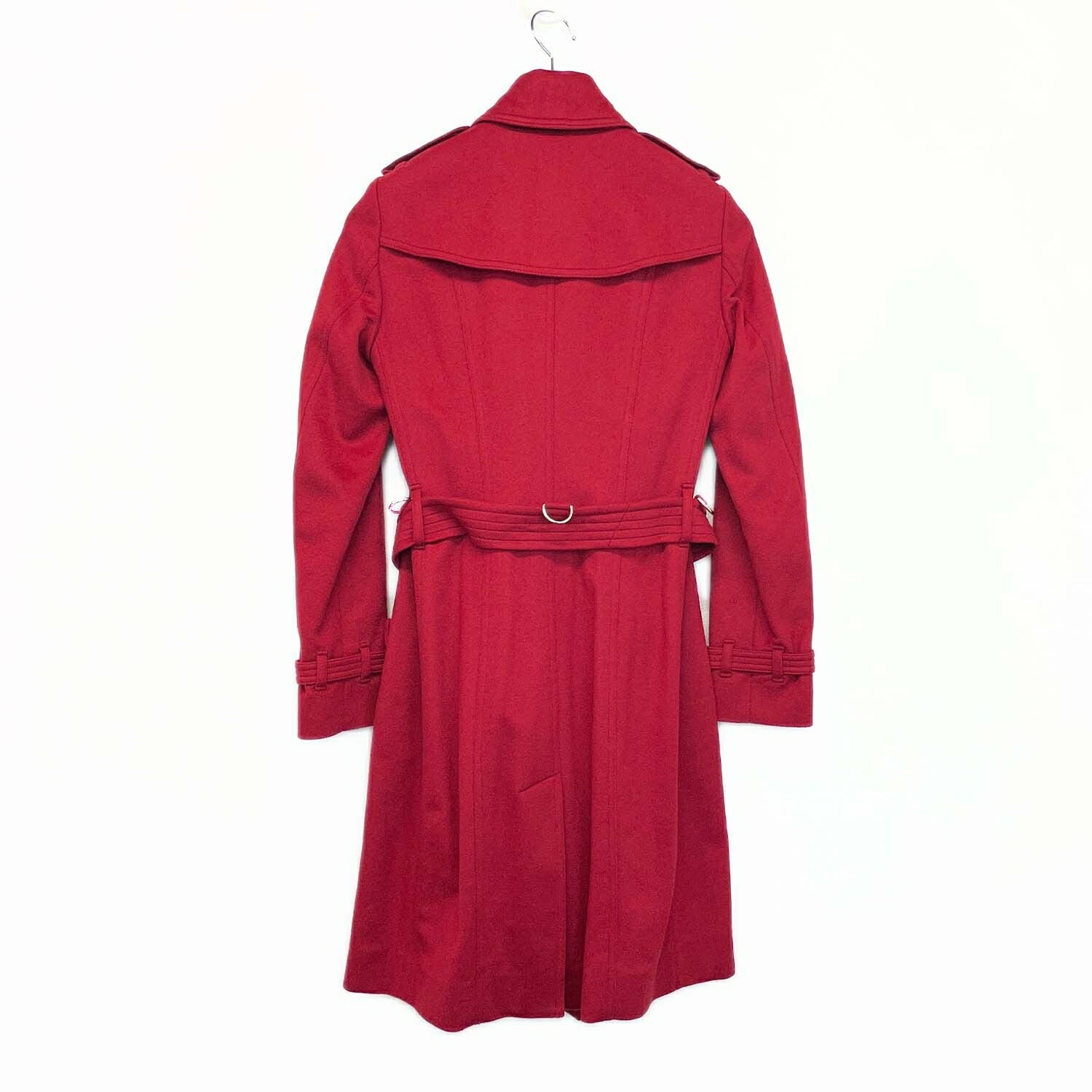BURBERRY バーバリー 36 カシミヤ SANDRINGHAM トレンチコート レッド