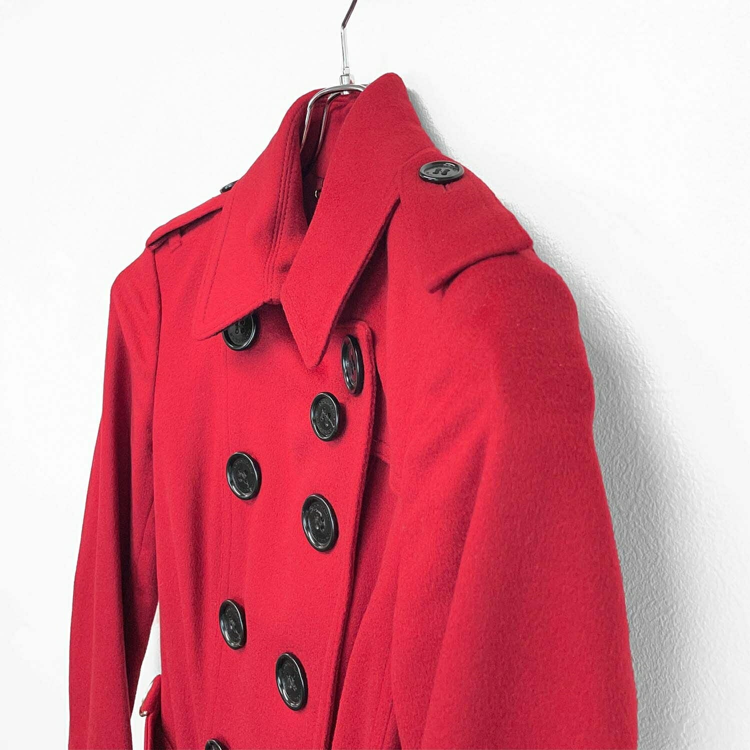 BURBERRY バーバリー 36 カシミヤ SANDRINGHAM トレンチコート レッド
