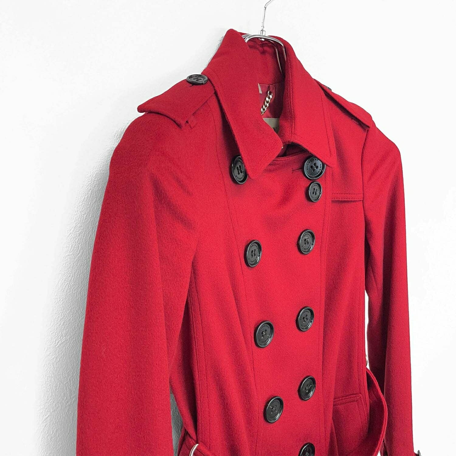 BURBERRY バーバリー 36 カシミヤ SANDRINGHAM トレンチコート レッド