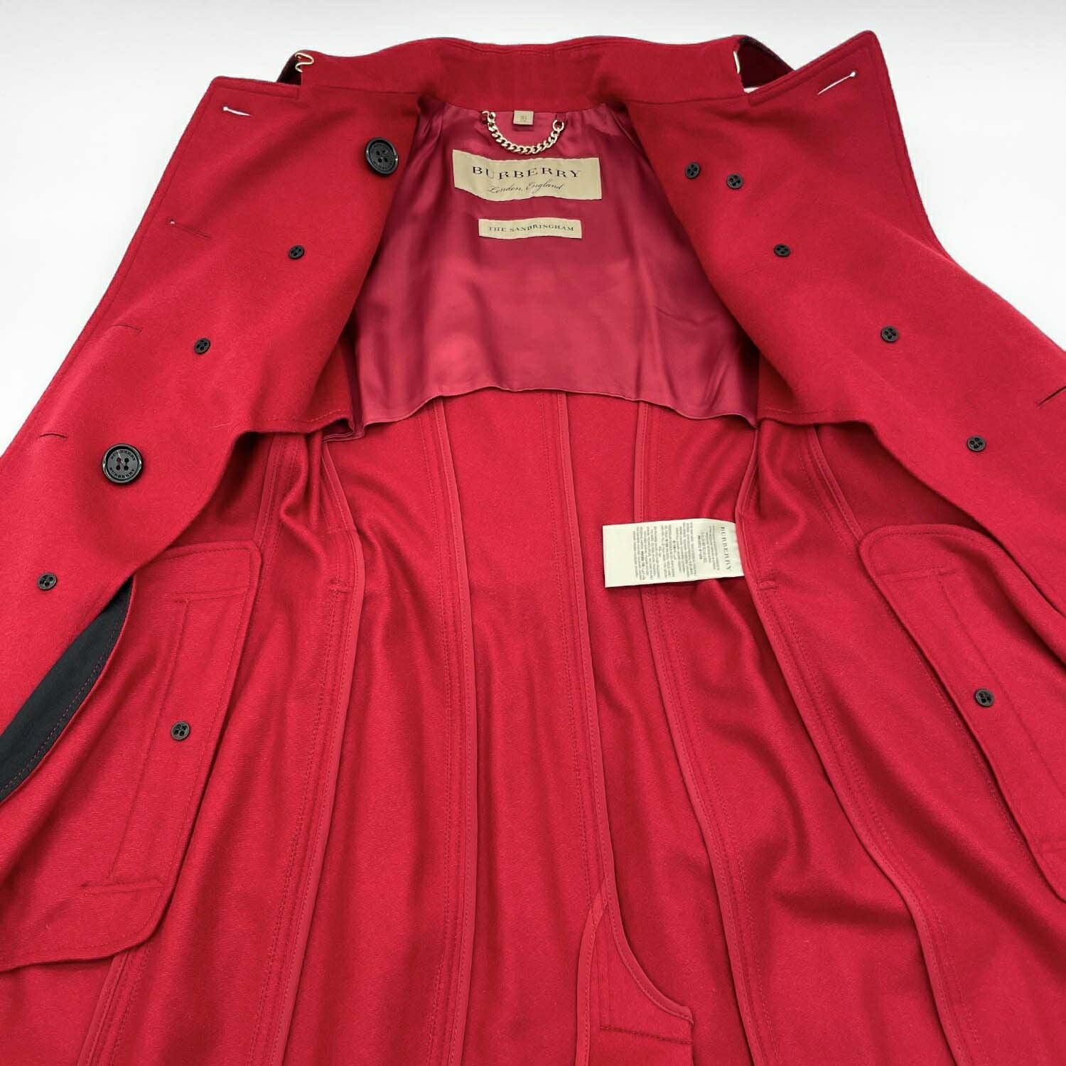 BURBERRY バーバリー 36 カシミヤ SANDRINGHAM トレンチコート レッド