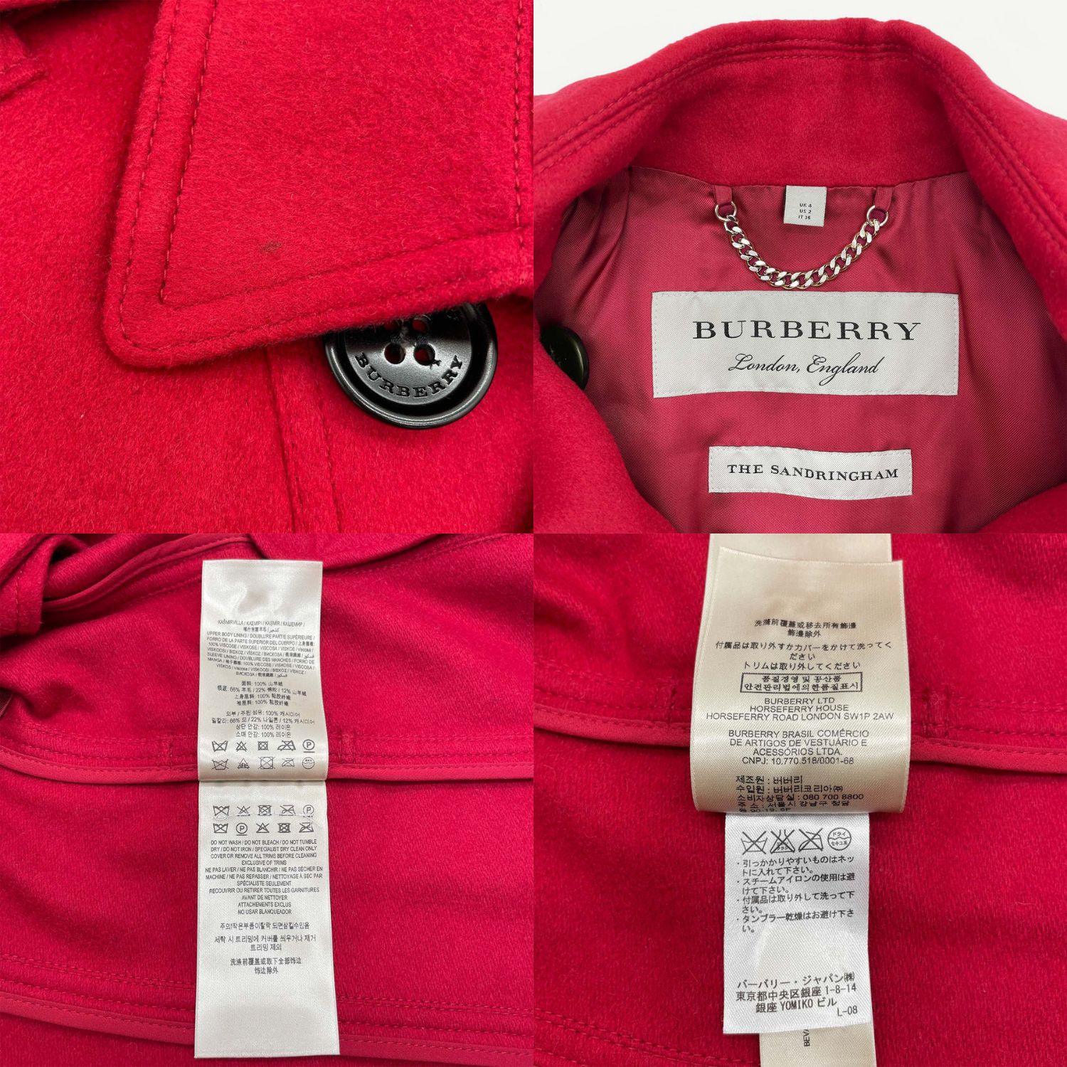 BURBERRY バーバリー 36 カシミヤ SANDRINGHAM トレンチコート レッド
