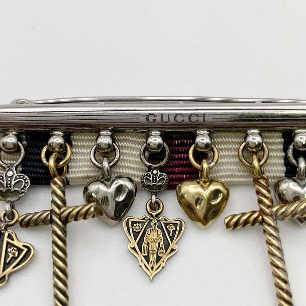 GUCCI グッチ ブローチ クレスト ハート クロス リボン SV925 ピンバッジ